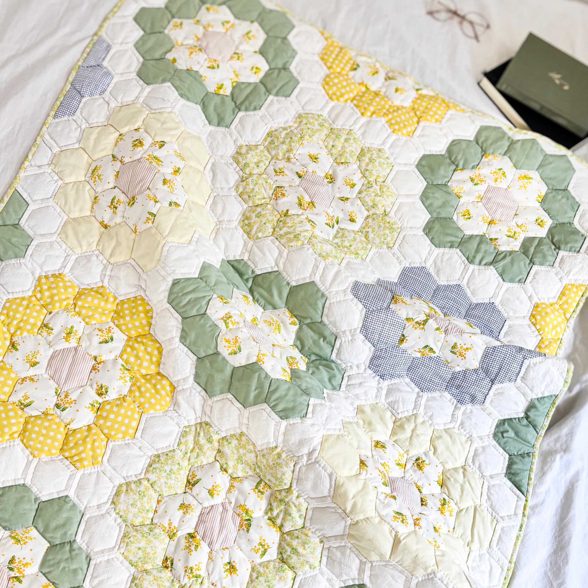 ミモザ咲く＊一点ものパッチワークキルト | 5枚目