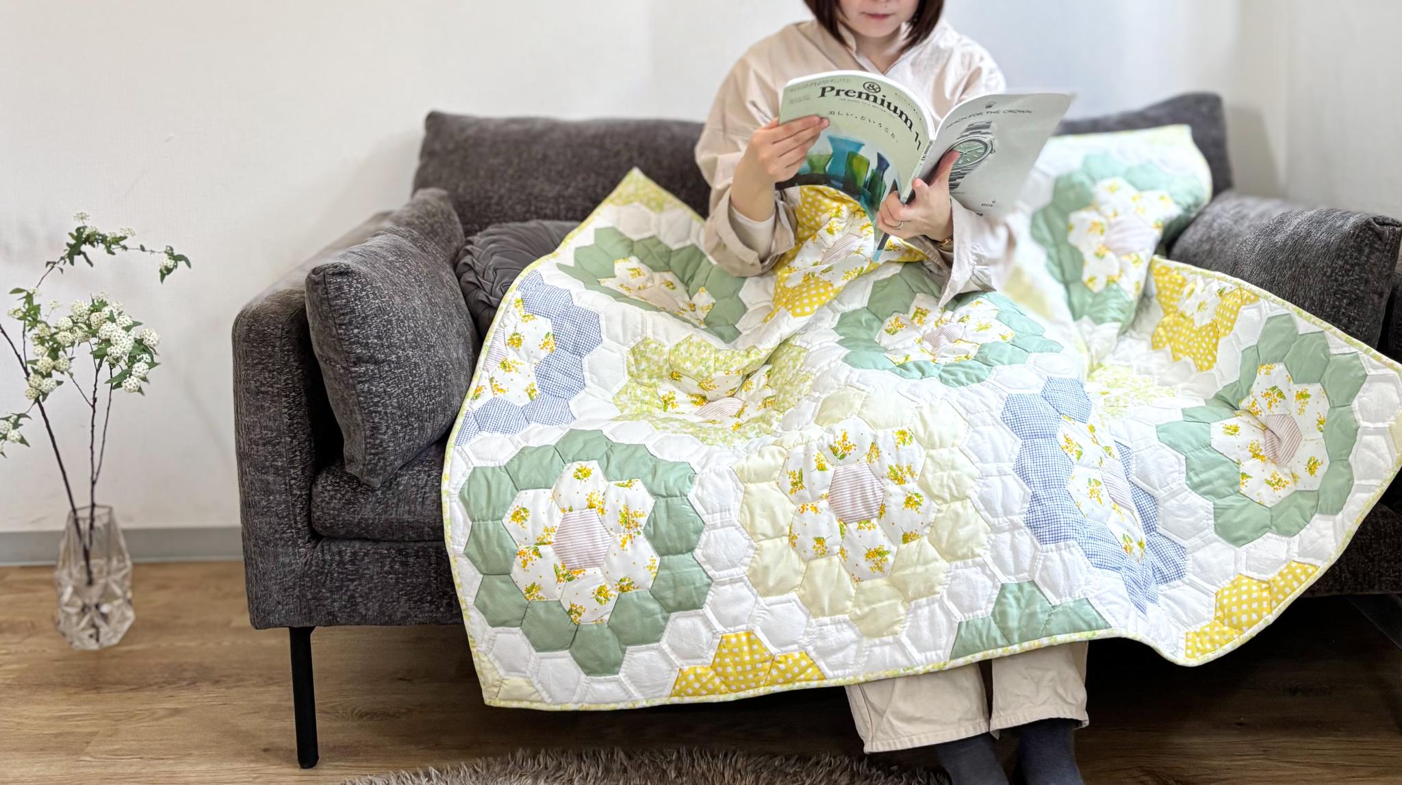 ミモザ咲く＊一点ものパッチワークキルト | 6枚目